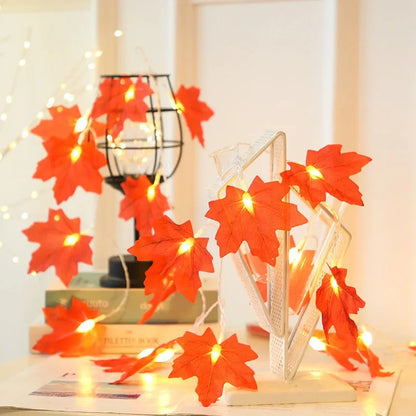 2M 10LED Artificial Autumn Maple Leaves Garland