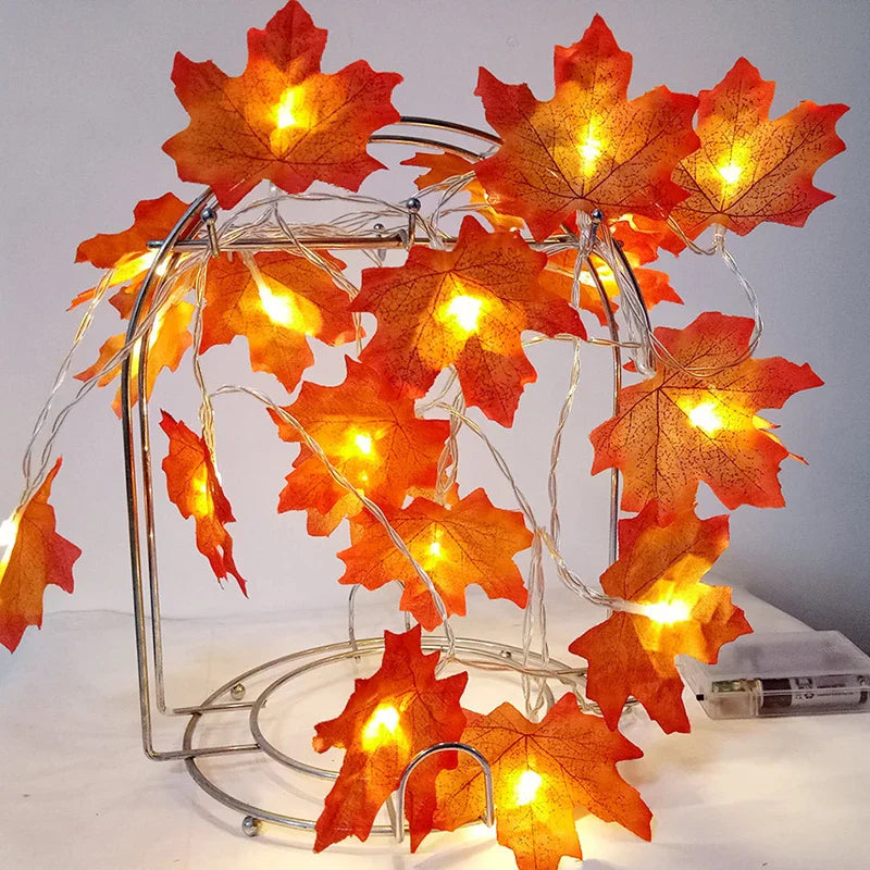 2M 10LED Artificial Autumn Maple Leaves Garland