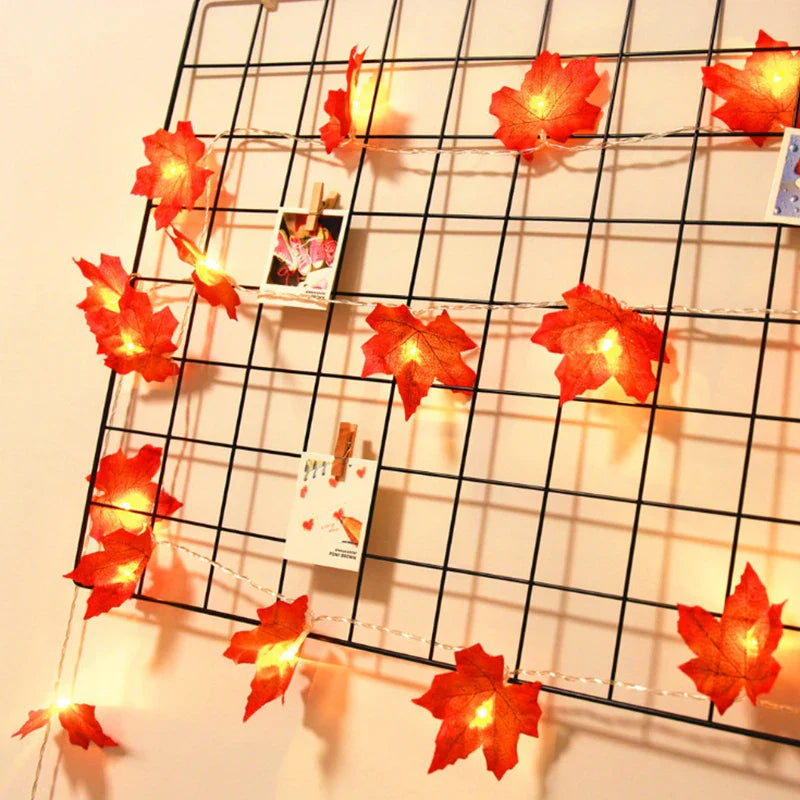 2M 10LED Artificial Autumn Maple Leaves Garland