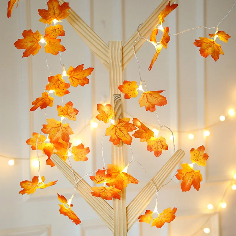 2M 10LED Artificial Autumn Maple Leaves Garland