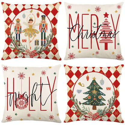 Linen Merry Christmas Pillow Cover