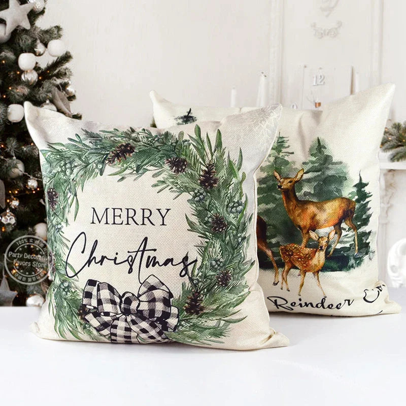 Linen Merry Christmas Pillow Cover