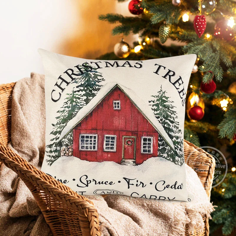 Linen Merry Christmas Pillow Cover