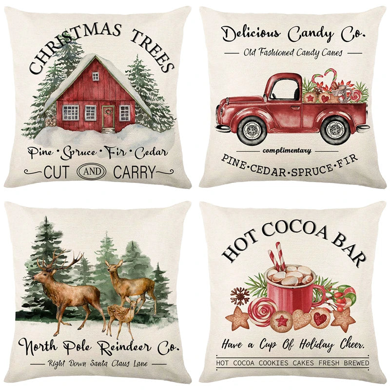 Linen Merry Christmas Pillow Cover