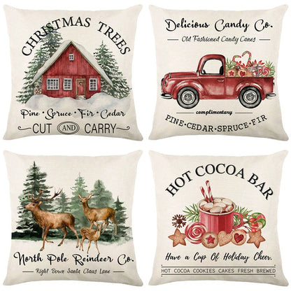 Linen Merry Christmas Pillow Cover