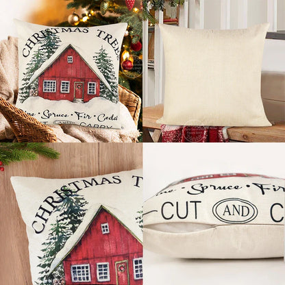 Linen Merry Christmas Pillow Cover