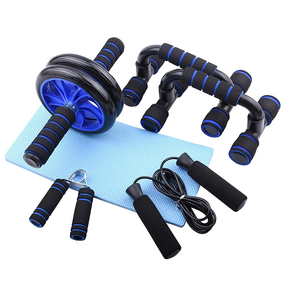 Home Fitness Set: Abdominal Wheel Roller, Push-Up Bar, and Jump Rope